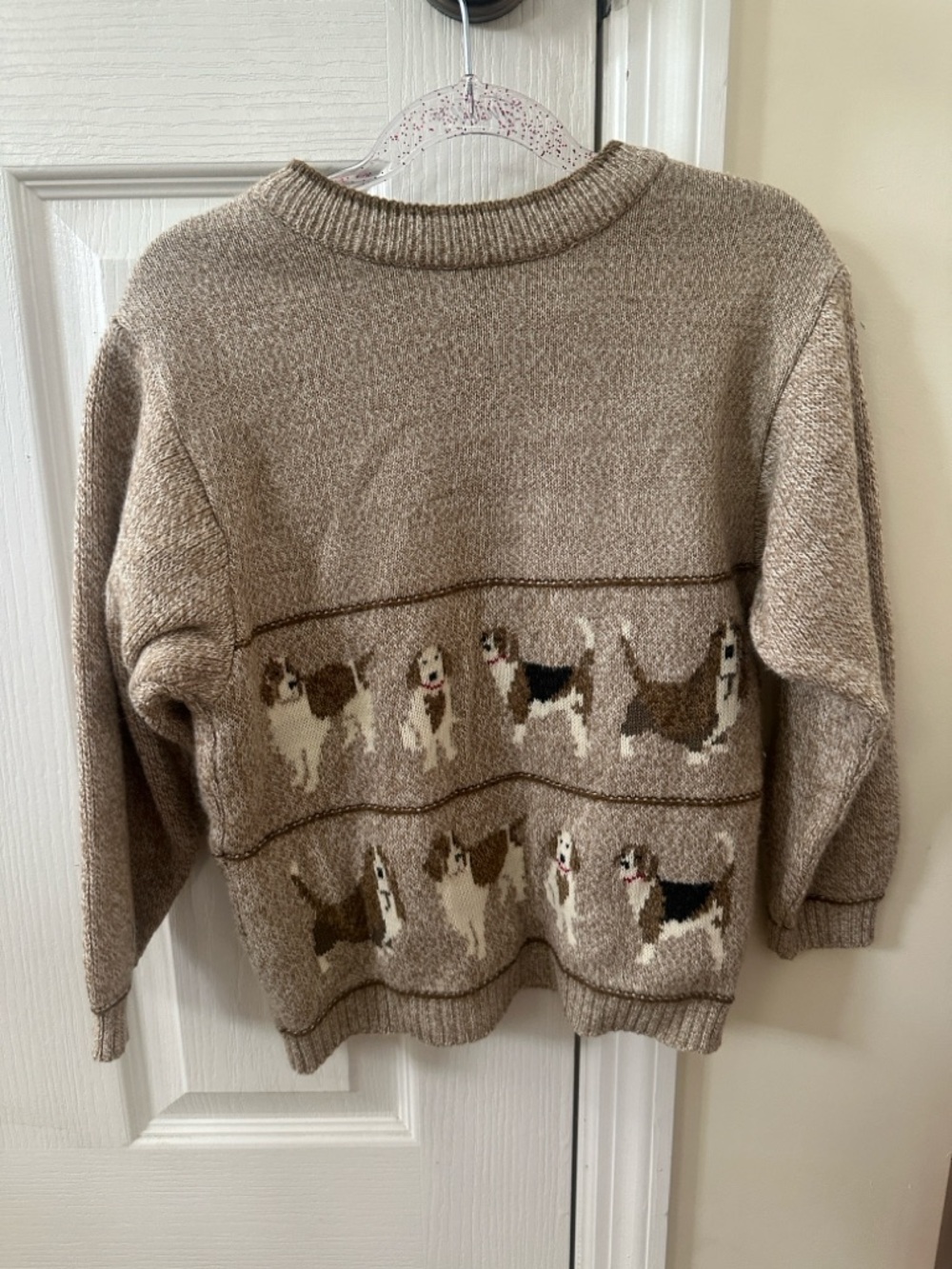 Kids Beagle Motif Crewneck Sweater - Taupe